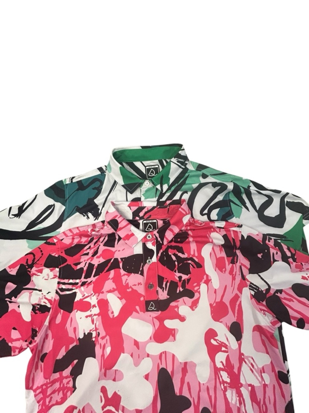 Deolax LOT 2 Men's Short Sleeve Performance Golf Polo Shirts Pink Green L Camo